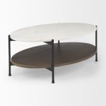 Larkin White Marble Top w/ Dark Brown Wood Shelf Oval Coffee Table