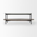 Larkin White Marble Top w/ Dark Brown Wood Shelf Oval Coffee Table
