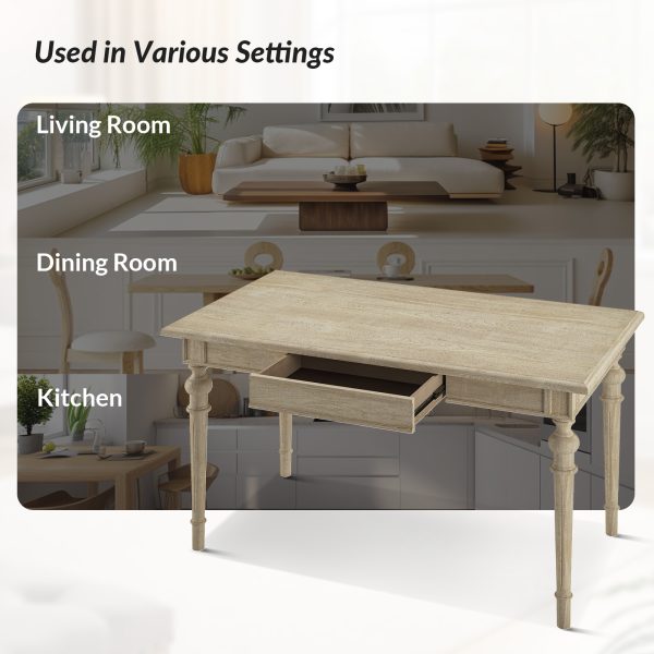 Larry Oak Spindle Leg Farmhouse Dining Table with Drawers Seats Six 2