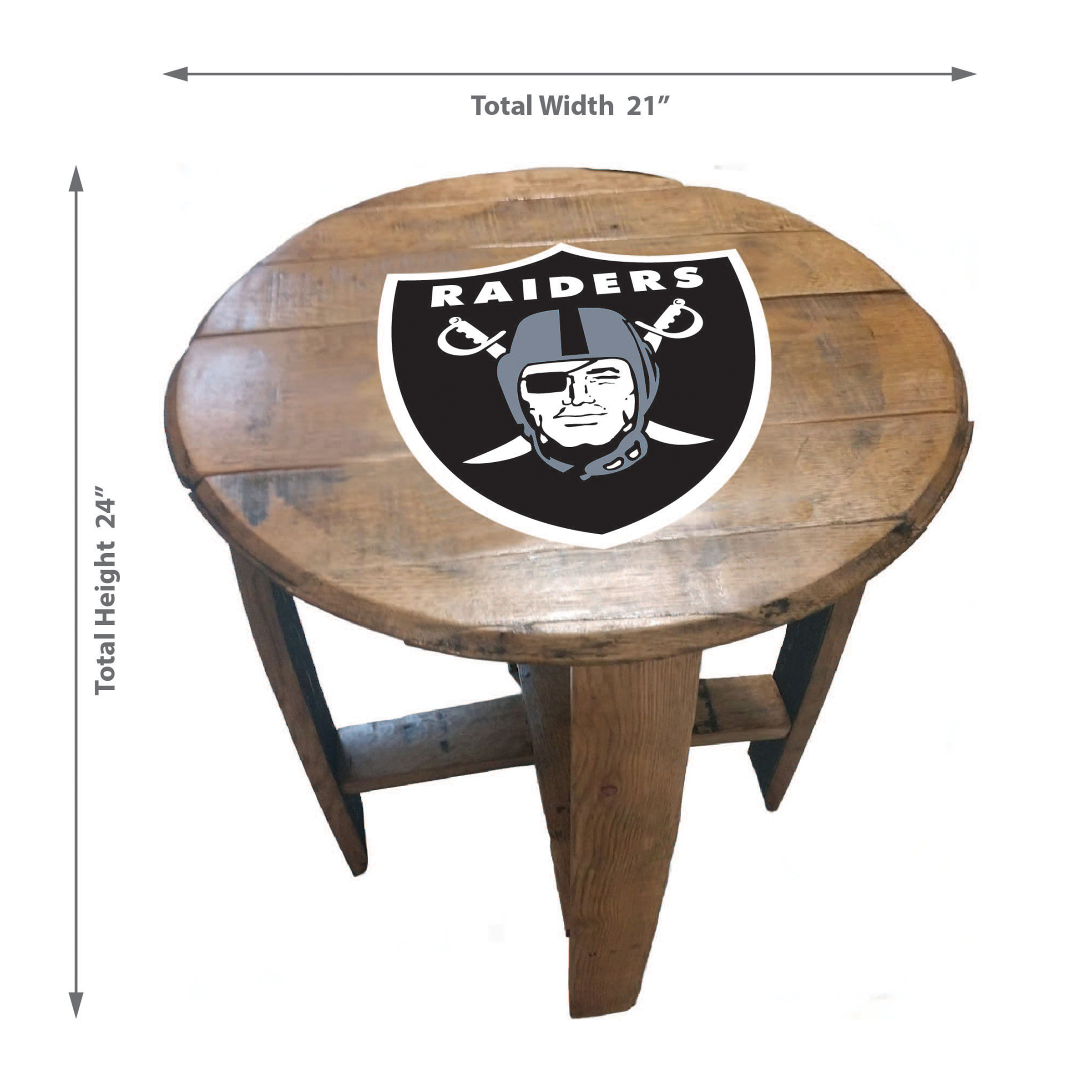 Las Vegas Raiders NFL Oak Whiskey Barrel Side Table 3 Las Vegas Raiders NFL Oak Whiskey Barrel Side Table - Image 3