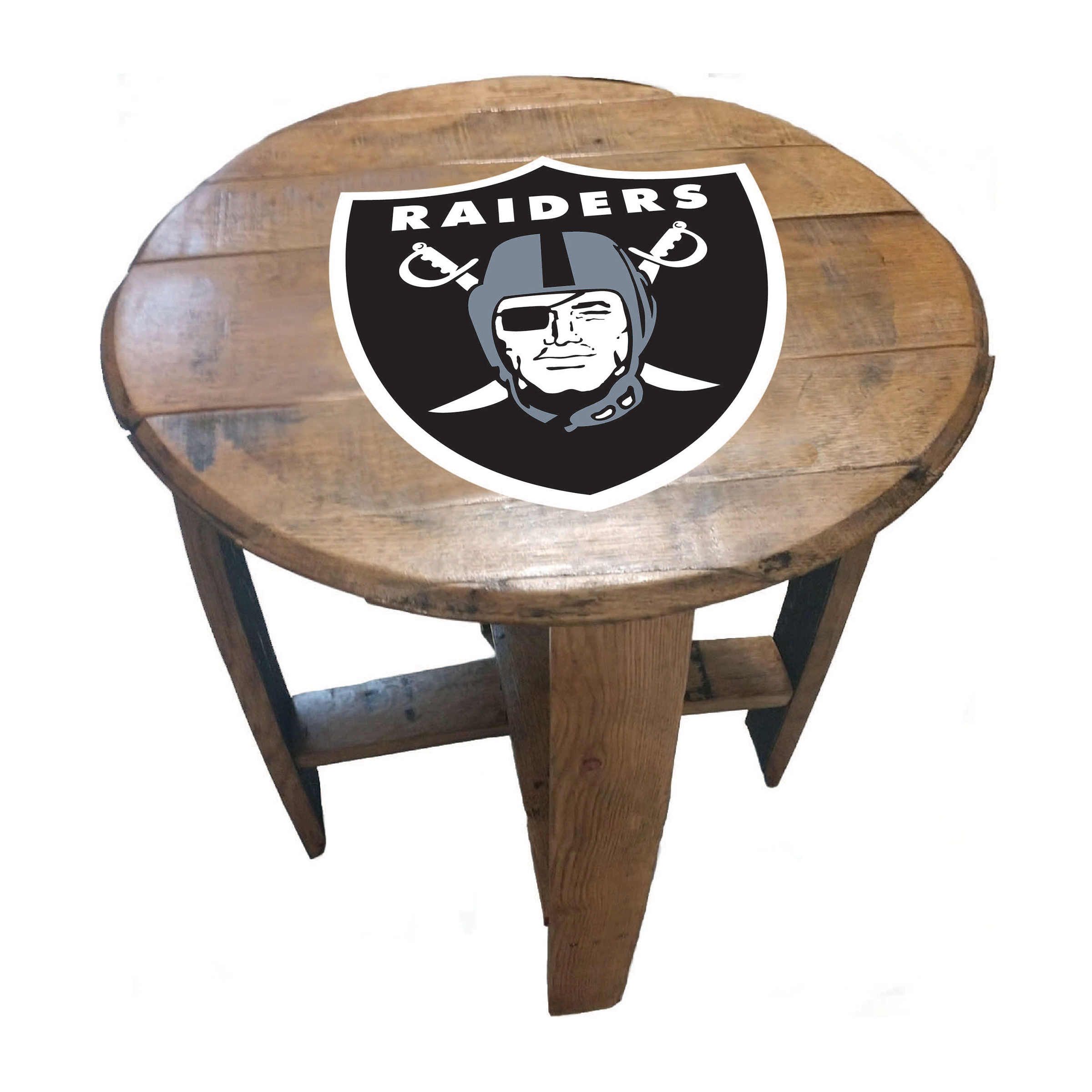 Las Vegas Raiders NFL Oak Whiskey Barrel Side Table 1 Las Vegas Raiders NFL Oak Whiskey Barrel Side Table