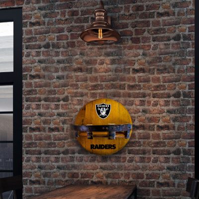 Las Vegas Raiders Oak Whiskey Barrel Bar Shelf
