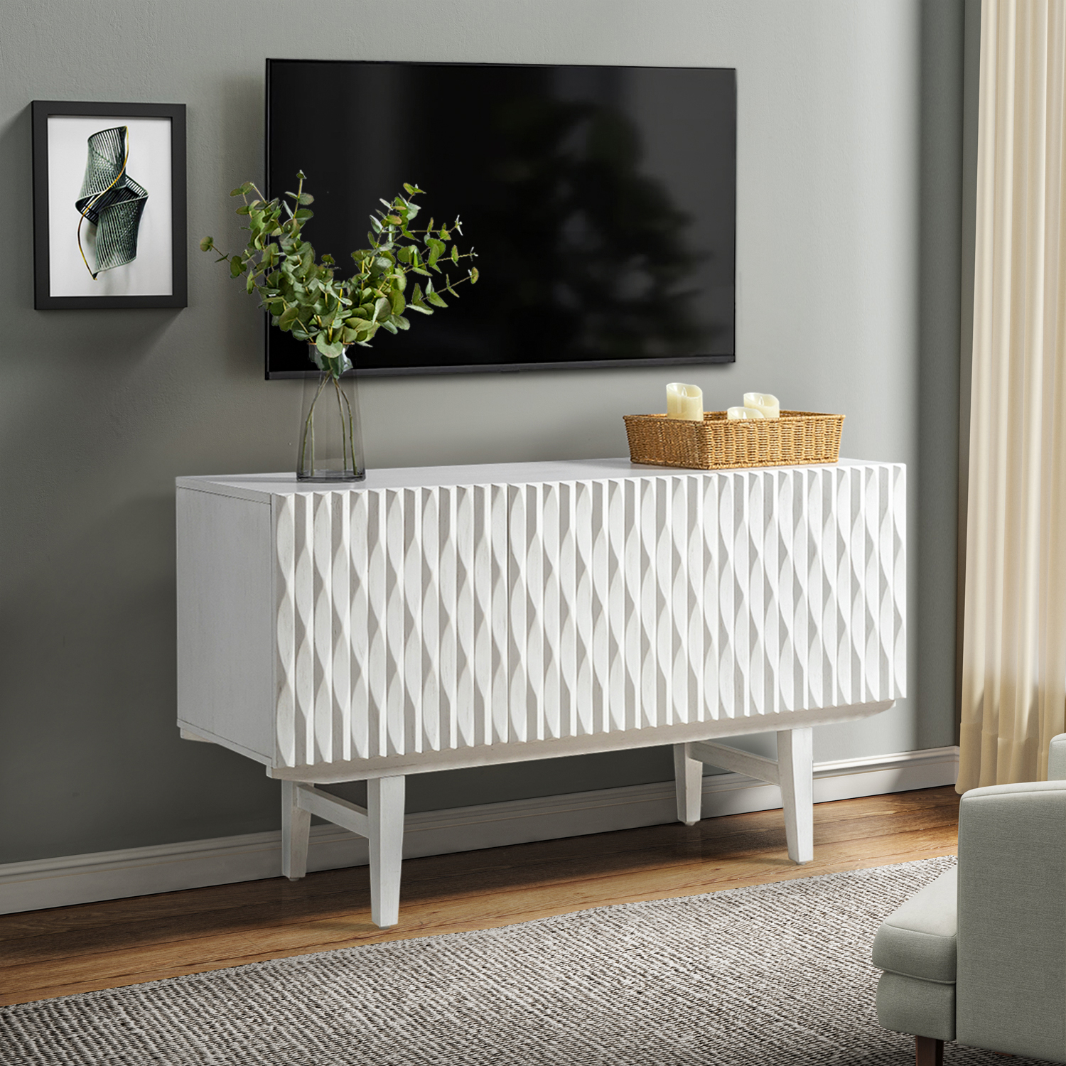Laura White Fluted 3-Door Modern Sideboard 3 Laura White Fluted 3-Door Modern Sideboard - Image 3