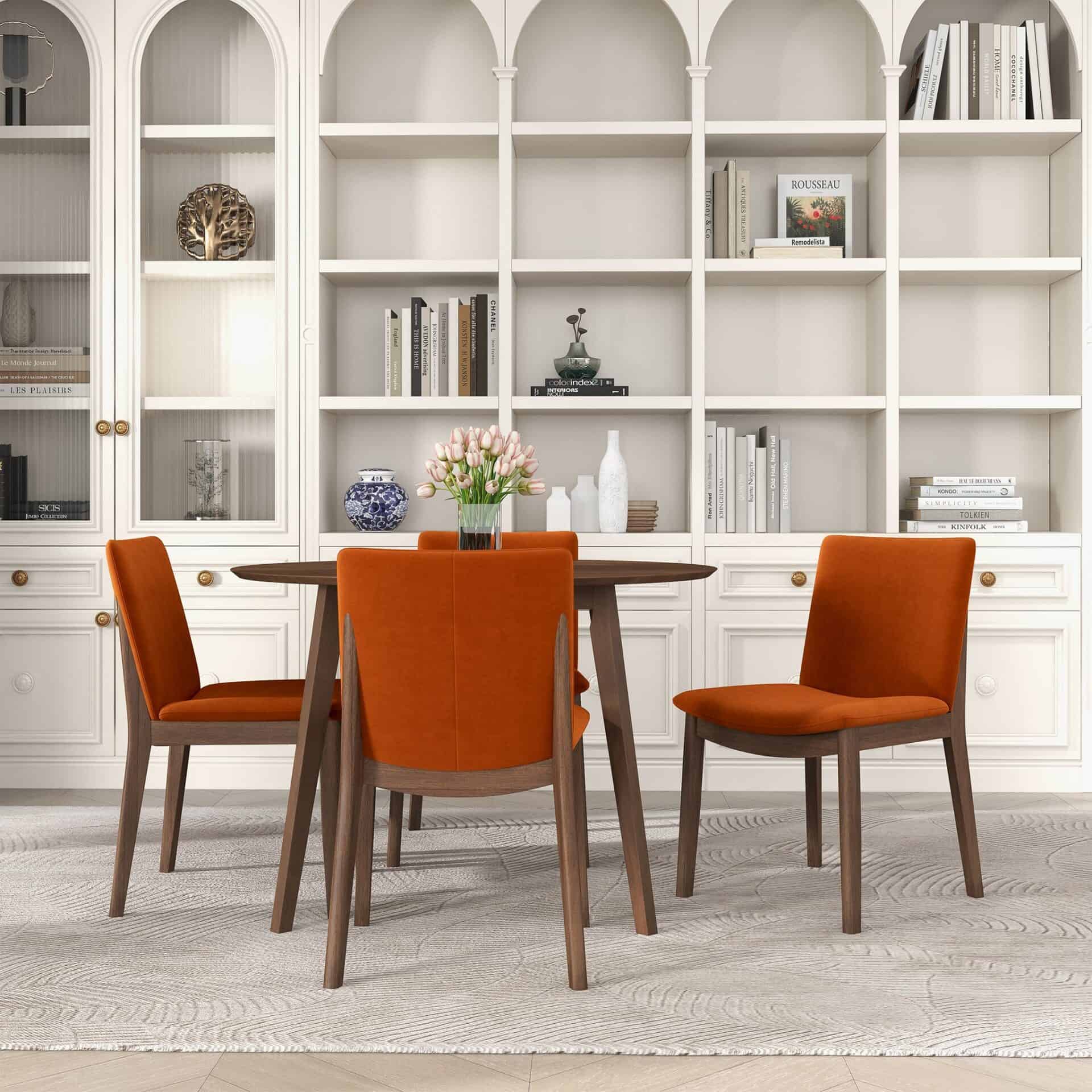 Orange Velvet Solid Wood Mid-Century Modern Dining Chair (Set of 2) 2 Orange Velvet Solid Wood Mid-Century Modern Dining Chair (Set of 2) - Image 2