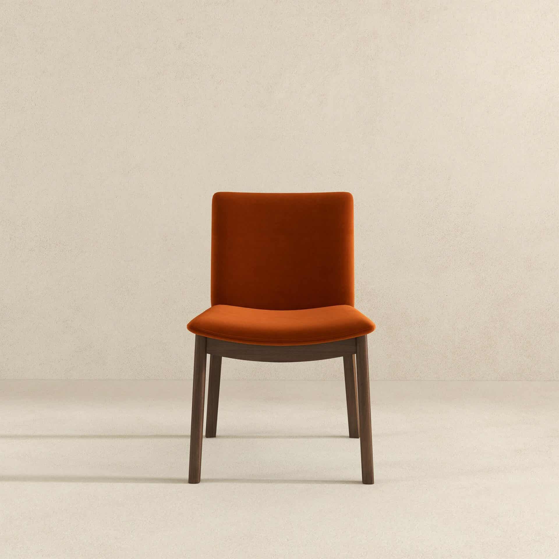 Orange Velvet Solid Wood Mid-Century Modern Dining Chair (Set of 2) 6 Orange Velvet Solid Wood Mid-Century Modern Dining Chair (Set of 2) - Image 6