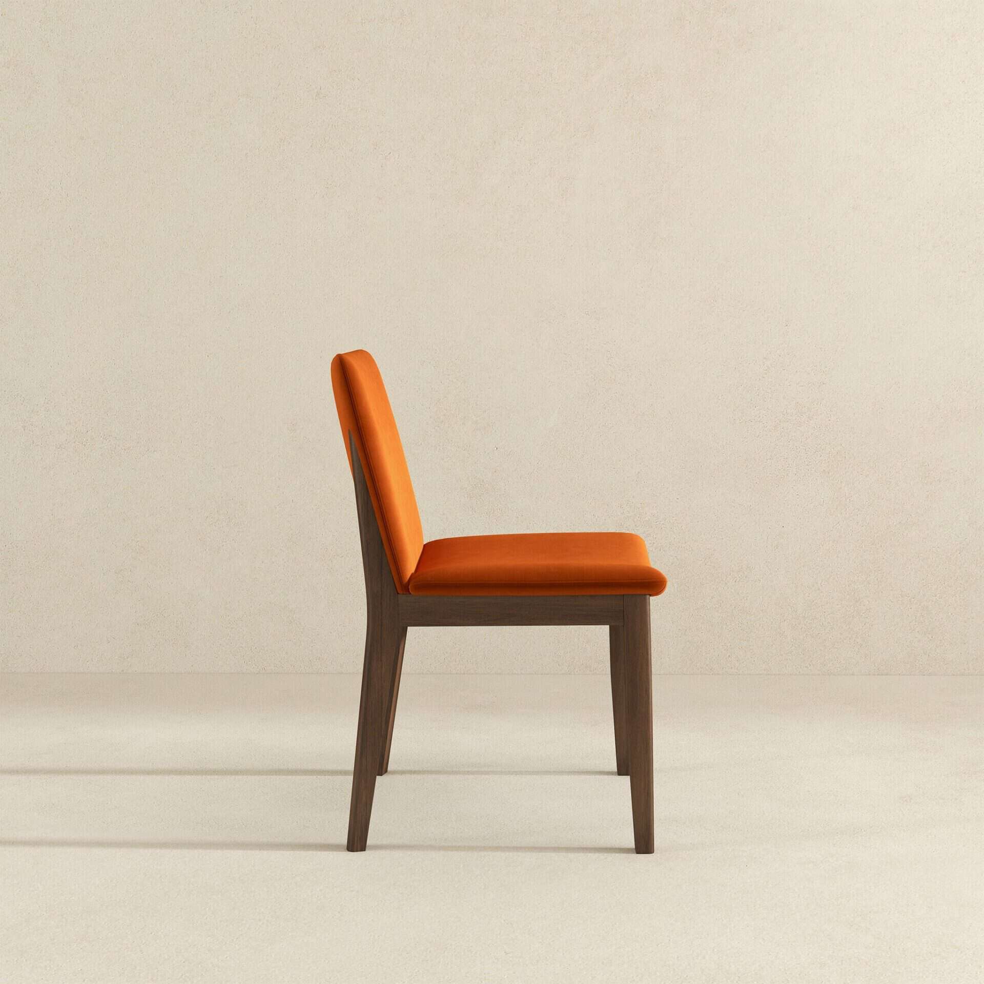 Orange Velvet Solid Wood Mid-Century Modern Dining Chair (Set of 2) 4 Orange Velvet Solid Wood Mid-Century Modern Dining Chair (Set of 2) - Image 4