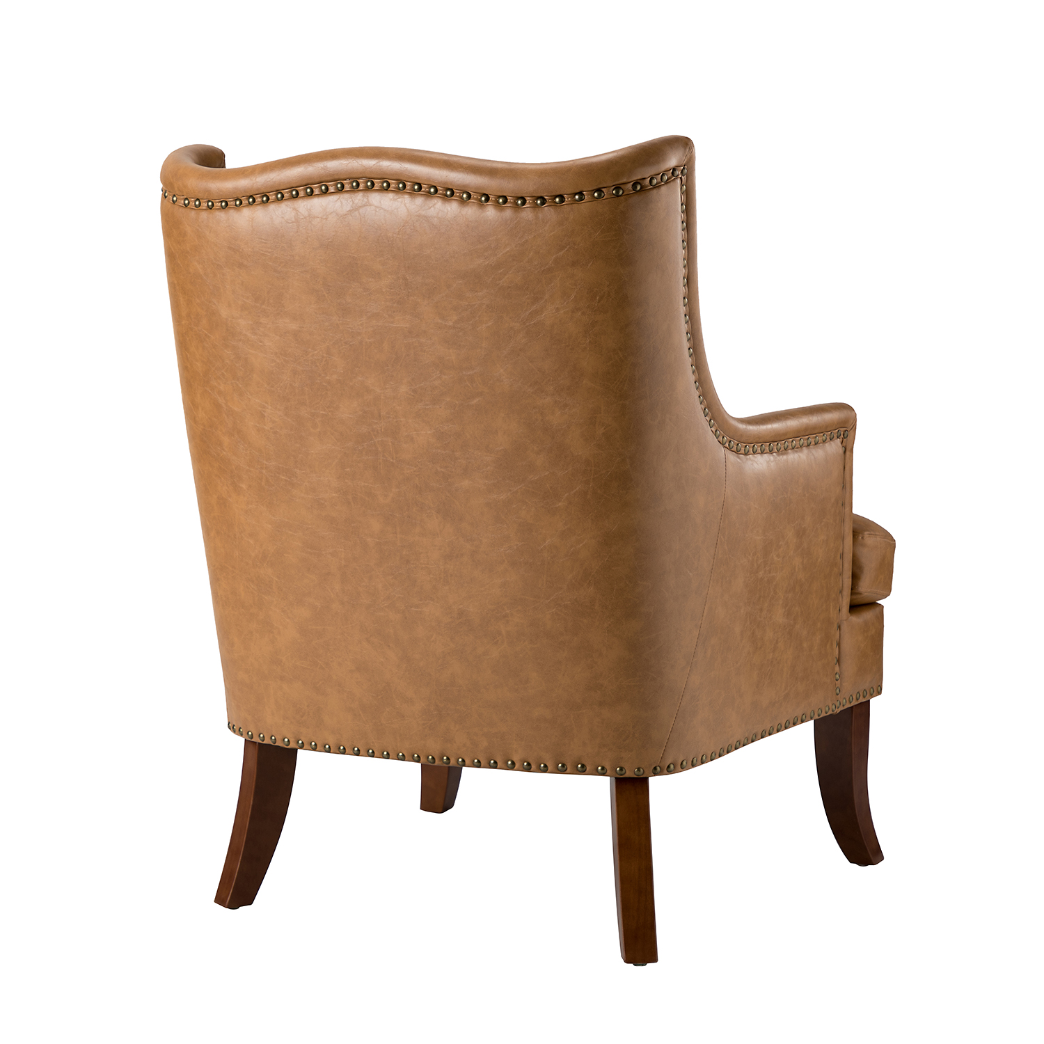 Laurenz Camel Vegan Leather Nailhead Wingback Armchair 3 Laurenz Camel Vegan Leather Nailhead Wingback Armchair - Image 3