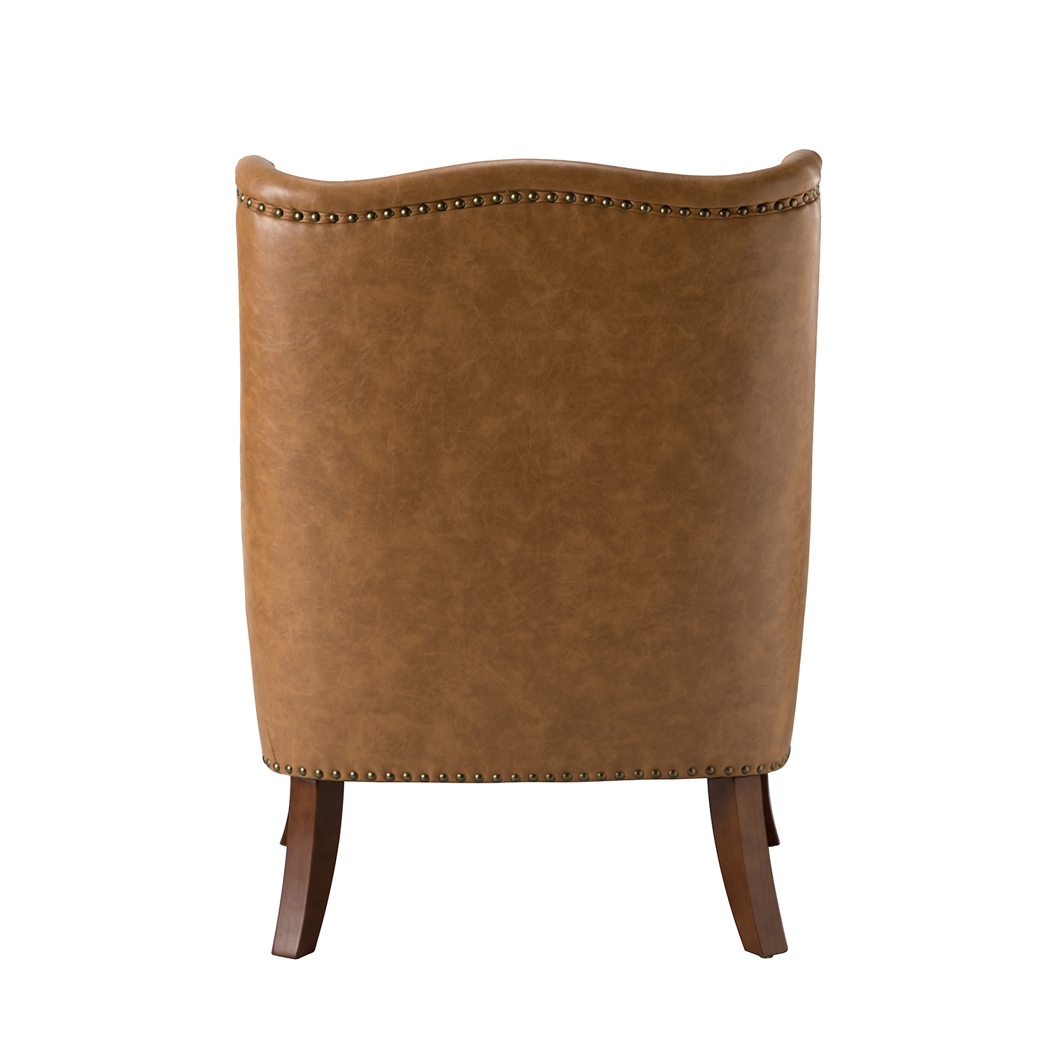 Laurenz Camel Vegan Leather Nailhead Wingback Armchair 4 Laurenz Camel Vegan Leather Nailhead Wingback Armchair - Image 4