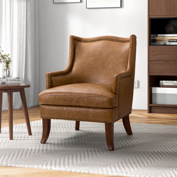 Laurenz Camel Vegan Leather Nailhead Wingback Armchair