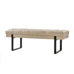 Laurg Beige Vegan Leather Channel Tufted Mid-Century Modern Bench 7 Laurg Beige Vegan Leather Channel Tufted Mid-Century Modern Bench