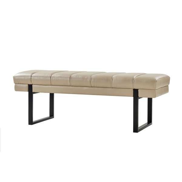 Laurg Beige Vegan Leather Channel Tufted Mid Century Modern Bench 1