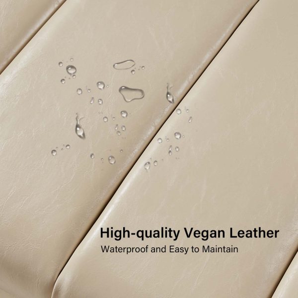 Laurg Beige Vegan Leather Channel Tufted Mid Century Modern Bench 2