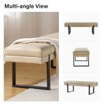 Laurg Beige Vegan Leather Channel Tufted Mid-Century Modern Bench 10 Laurg Beige Vegan Leather Channel Tufted Mid-Century Modern Bench
