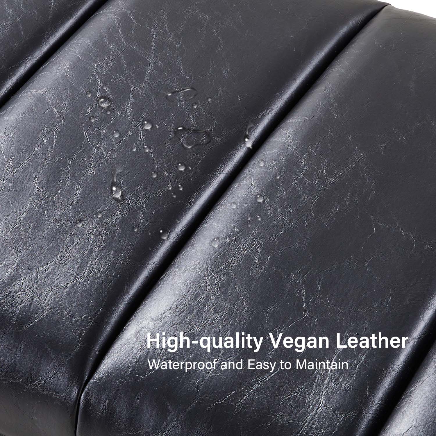 Laurg Black Vegan Leather Channel Tufted Mid-Century Modern Bench 3 Laurg Black Vegan Leather Channel Tufted Mid-Century Modern Bench - Image 3