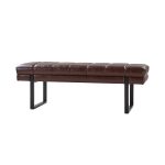 Laurg Brown Vegan Leather Channel Tufted Mid-Century Modern Bench 7 Laurg Brown Vegan Leather Channel Tufted Mid-Century Modern Bench