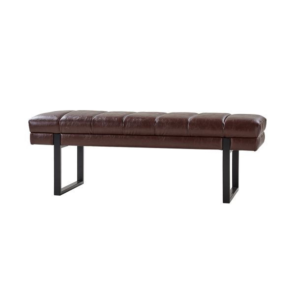 Laurg Brown Vegan Leather Channel Tufted Mid Century Modern Bench 1