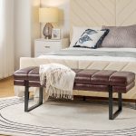 Laurg Brown Vegan Leather Channel Tufted Mid-Century Modern Bench 6 Laurg Brown Vegan Leather Channel Tufted Mid-Century Modern Bench