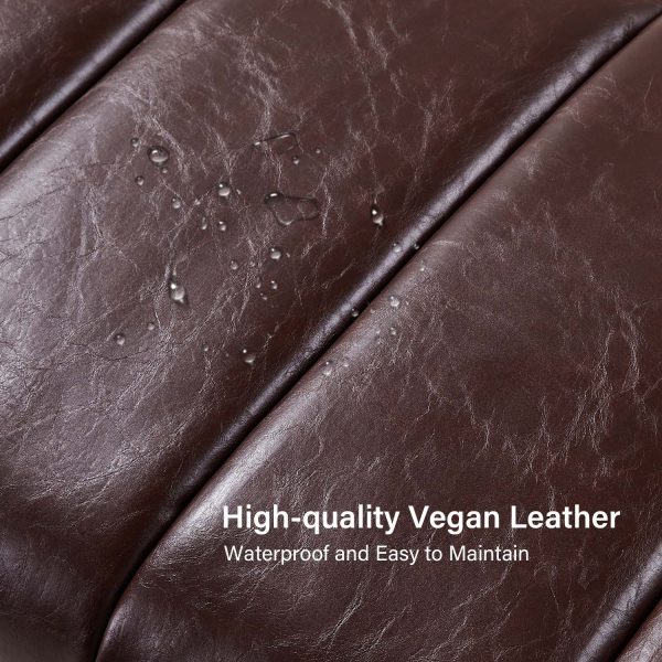 Laurg Brown Vegan Leather Channel Tufted Mid Century Modern Bench 2