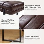 Laurg Brown Vegan Leather Channel Tufted Mid-Century Modern Bench 9 Laurg Brown Vegan Leather Channel Tufted Mid-Century Modern Bench