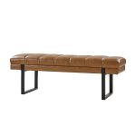Laurg Camel Vegan Leather Channel Tufted Mid-Century Modern Bench 7 Laurg Camel Vegan Leather Channel Tufted Mid-Century Modern Bench