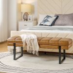 Laurg Camel Vegan Leather Channel Tufted Mid-Century Modern Bench 6 Laurg Camel Vegan Leather Channel Tufted Mid-Century Modern Bench