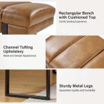 Laurg Camel Vegan Leather Channel Tufted Mid-Century Modern Bench 9 Laurg Camel Vegan Leather Channel Tufted Mid-Century Modern Bench