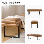 Laurg Camel Vegan Leather Channel Tufted Mid-Century Modern Bench 10 Laurg Camel Vegan Leather Channel Tufted Mid-Century Modern Bench