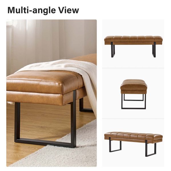 Laurg Camel Vegan Leather Channel Tufted Mid Century Modern Bench 4