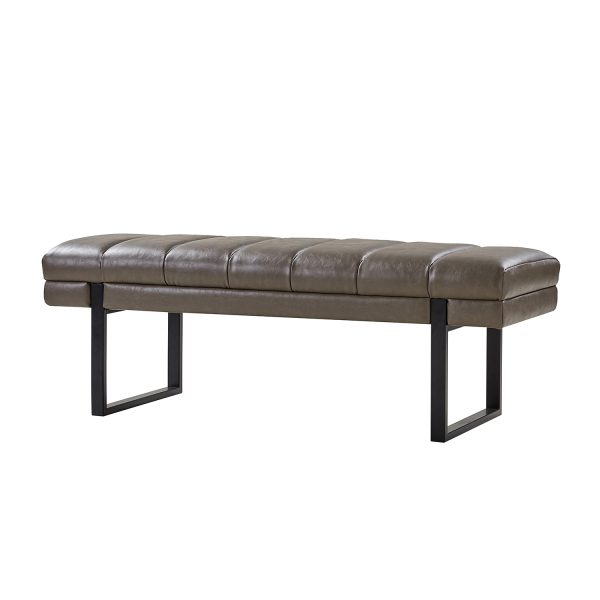 Laurg Grey Vegan Leather Channel Tufted Mid Century Modern Bench 1