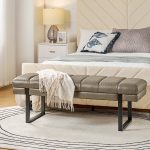 Laurg Grey Vegan Leather Channel Tufted Mid-Century Modern Bench 6 Laurg Grey Vegan Leather Channel Tufted Mid-Century Modern Bench