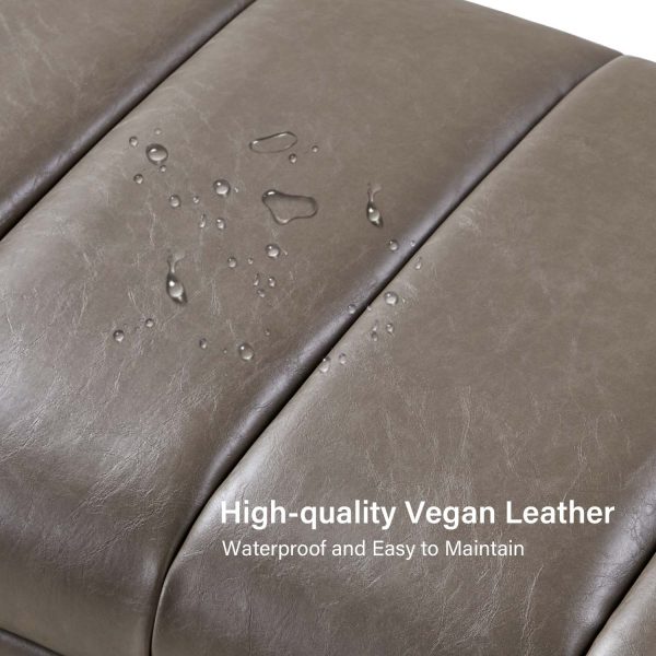 Laurg Grey Vegan Leather Channel Tufted Mid Century Modern Bench 2
