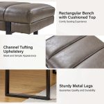Laurg Grey Vegan Leather Channel Tufted Mid-Century Modern Bench 9 Laurg Grey Vegan Leather Channel Tufted Mid-Century Modern Bench