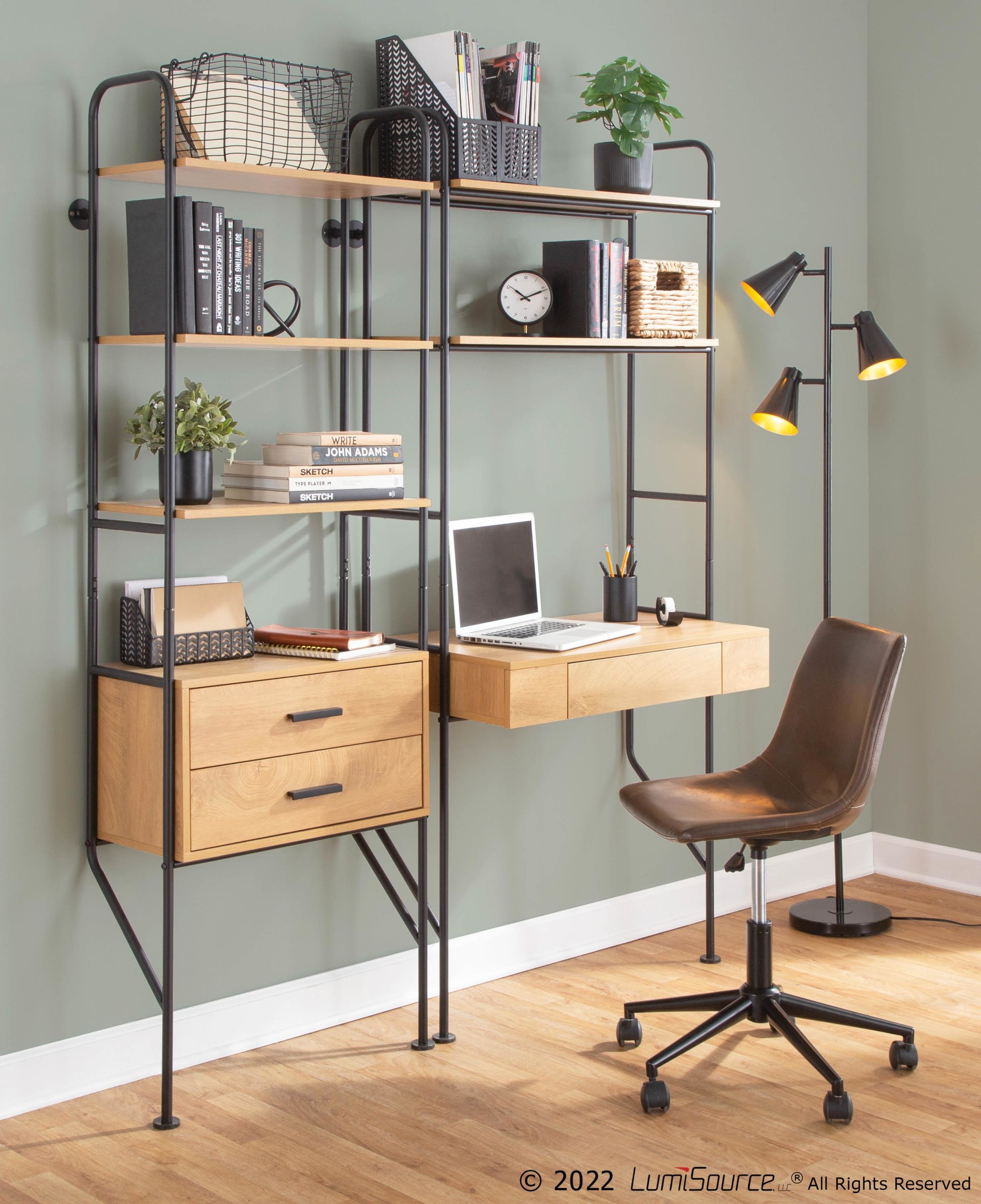 Lean Industrial Black Metal and Brown Wood Bookcase 2 Lean Industrial Black Metal and Brown Wood Bookcase - Image 2