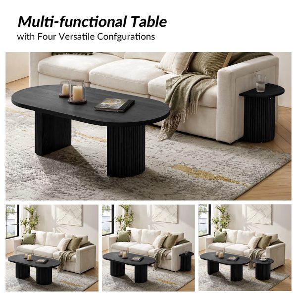 Lee Black Solid Wood Convertible Coffee Table with Side Table 2