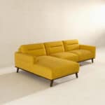 Yellow Linen L-Shaped Left Sectional Sofa Mid-Century Modern