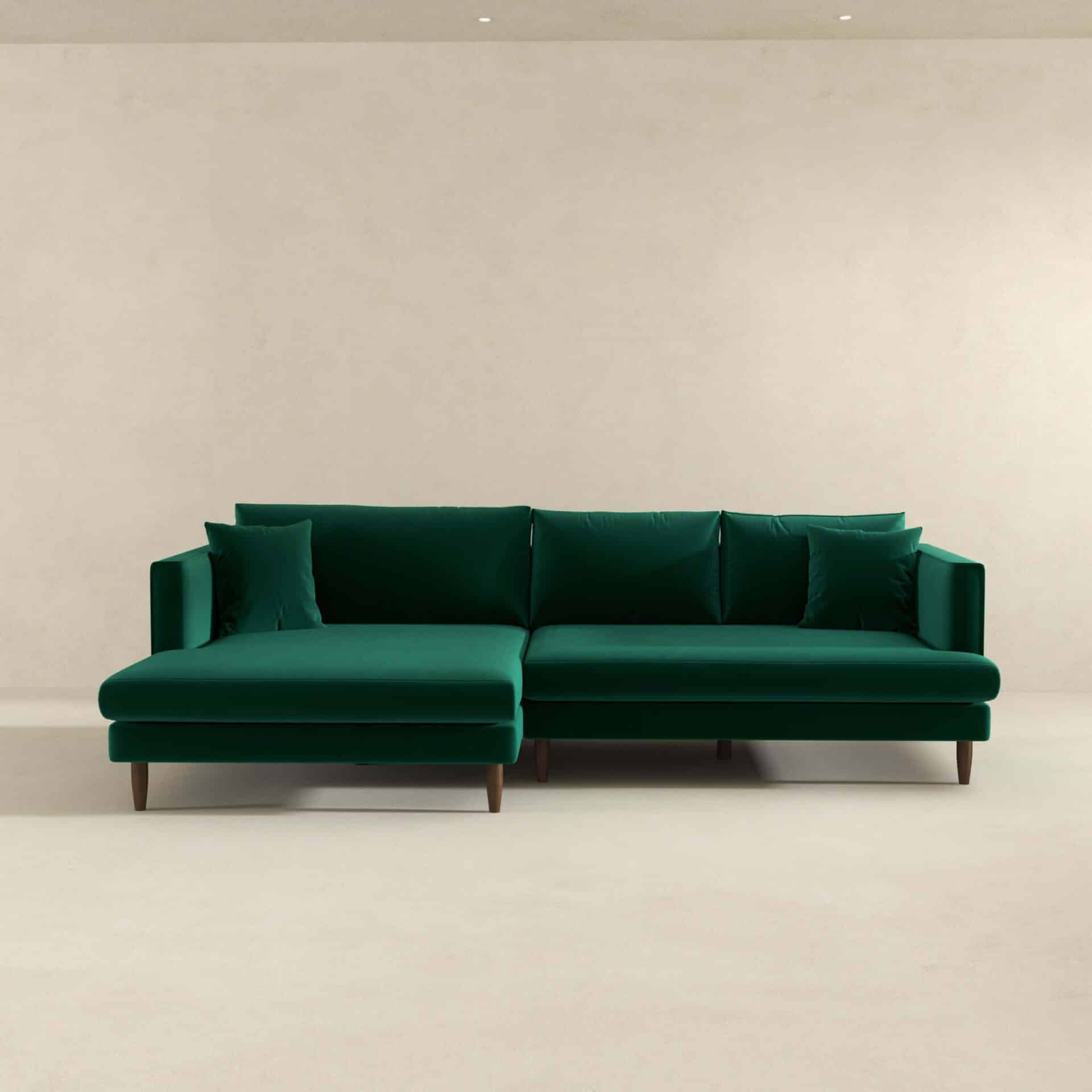 Green Velvet L-Shaped Sectional Sofa Left Facing 2 Green Velvet L-Shaped Sectional Sofa Left Facing - Image 2