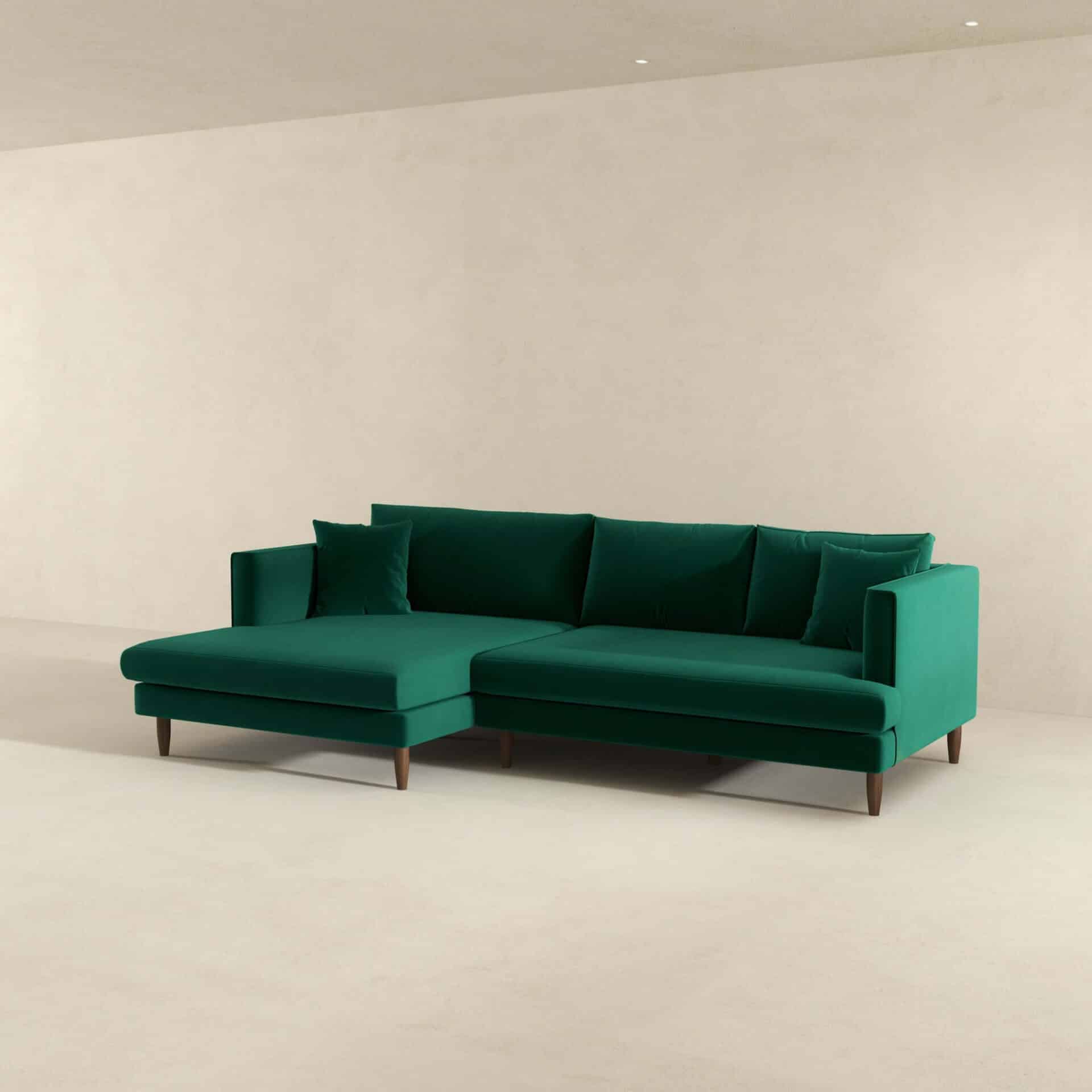 Green Velvet L-Shaped Sectional Sofa Left Facing 4 Green Velvet L-Shaped Sectional Sofa Left Facing - Image 4