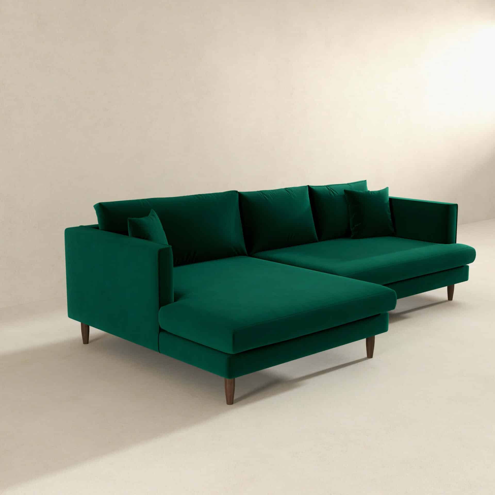 Green Velvet L-Shaped Sectional Sofa Left Facing 3 Green Velvet L-Shaped Sectional Sofa Left Facing - Image 3