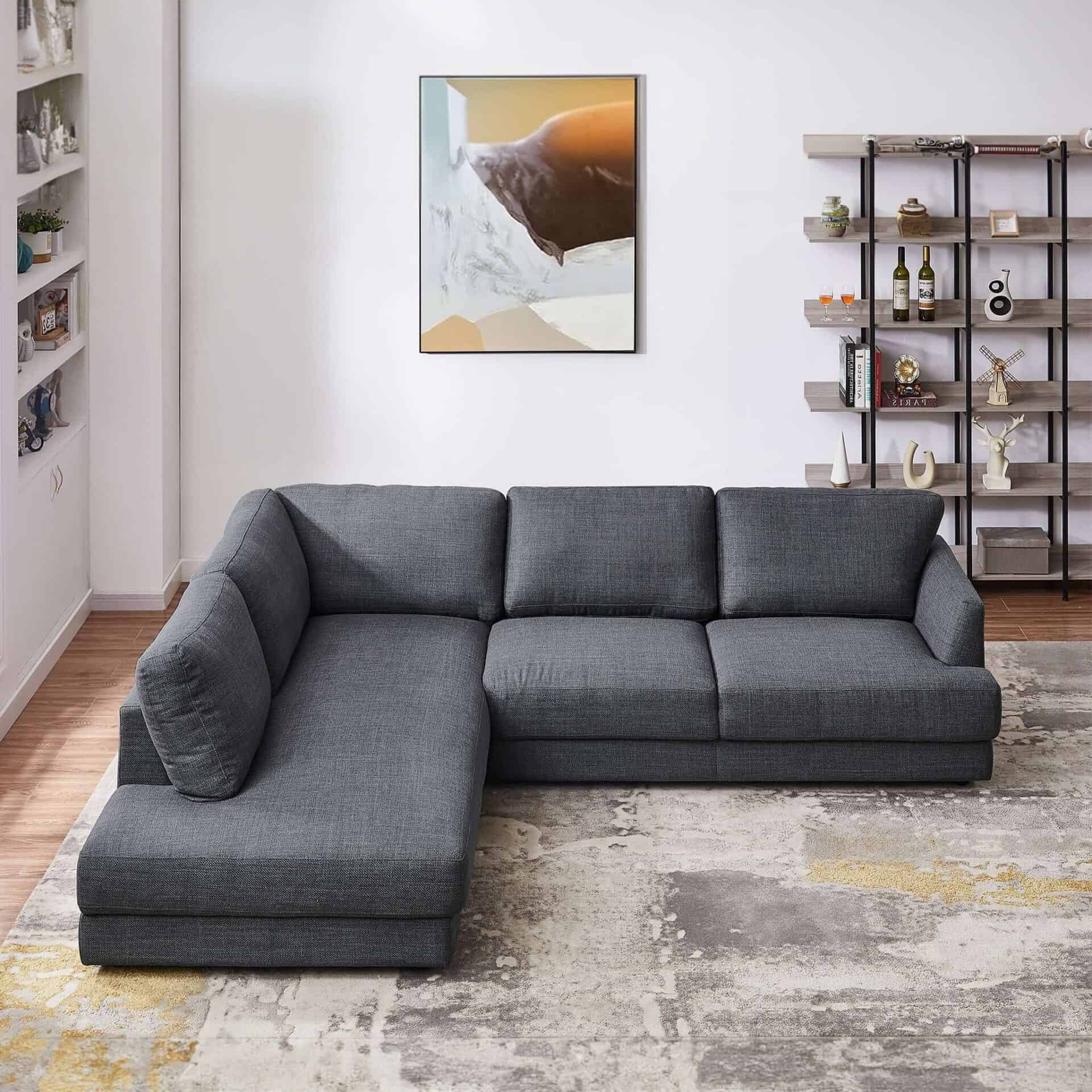 Grey Linen Pillow Back Left Facing Sectional Sofa 1 Grey Linen Pillow Back Left Facing Sectional Sofa