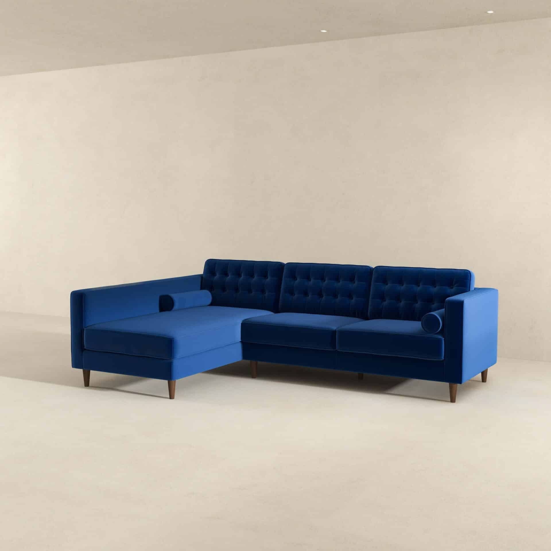 Blue Velvet Left-Facing Sectional Sofa for Small Spaces 4 Blue Velvet Left-Facing Sectional Sofa for Small Spaces - Image 4