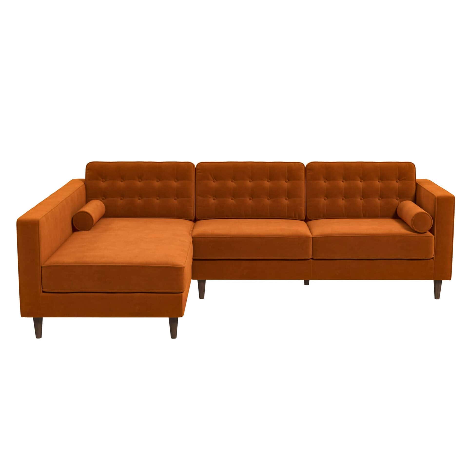 Orange Velvet Sectional Sofa Left Facing for Small Spaces 5 Orange Velvet Sectional Sofa Left Facing for Small Spaces - Image 5