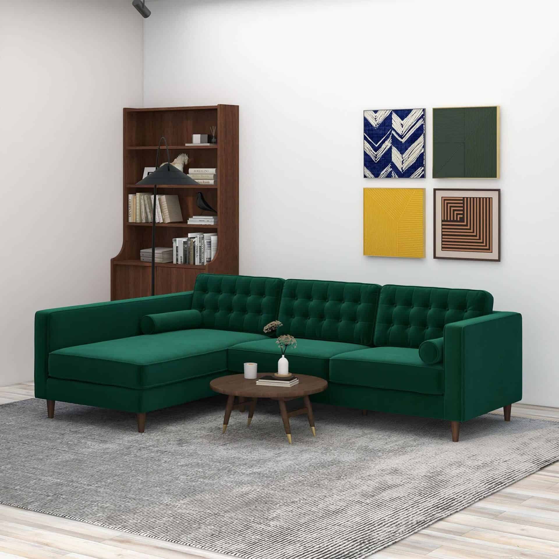 Green Velvet Left-Facing Sectional Sofa for Small Spaces 2 Green Velvet Left-Facing Sectional Sofa for Small Spaces - Image 2