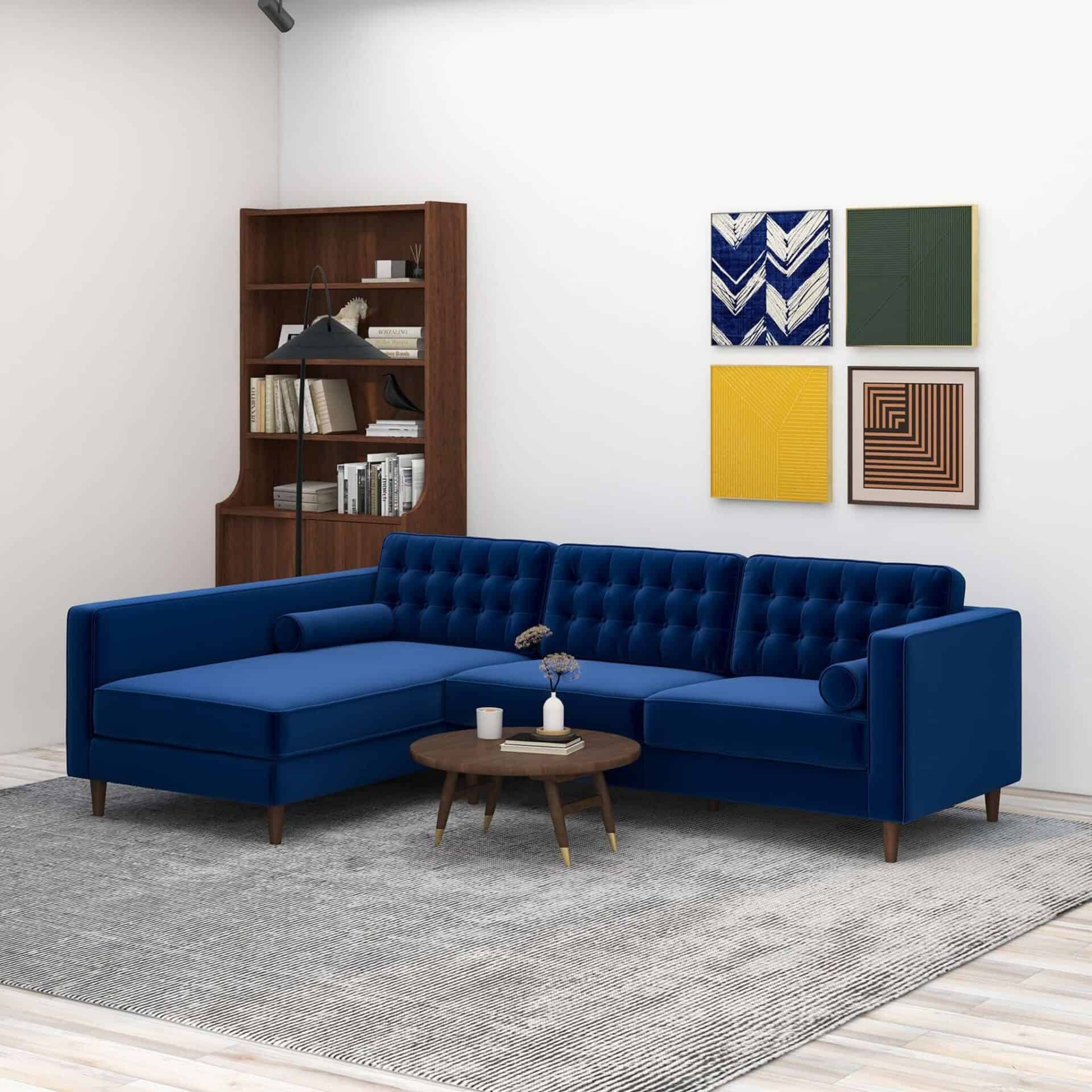 Blue Velvet Left-Facing Sectional Sofa for Small Spaces 1 Blue Velvet Left-Facing Sectional Sofa for Small Spaces
