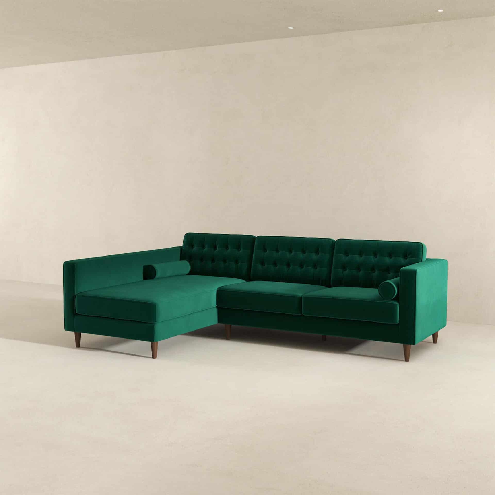 Green Velvet Left-Facing Sectional Sofa for Small Spaces 5 Green Velvet Left-Facing Sectional Sofa for Small Spaces - Image 5