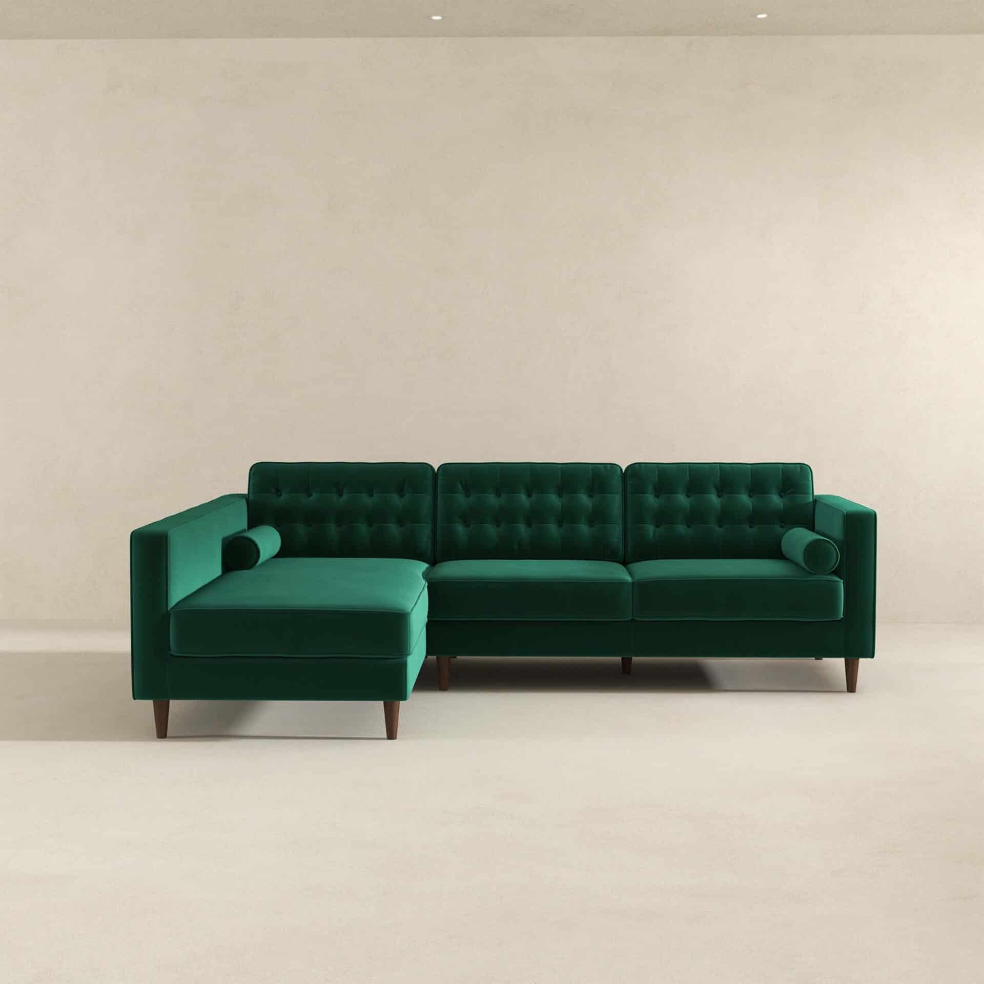 Green Velvet Left-Facing Sectional Sofa for Small Spaces 4 Green Velvet Left-Facing Sectional Sofa for Small Spaces - Image 4