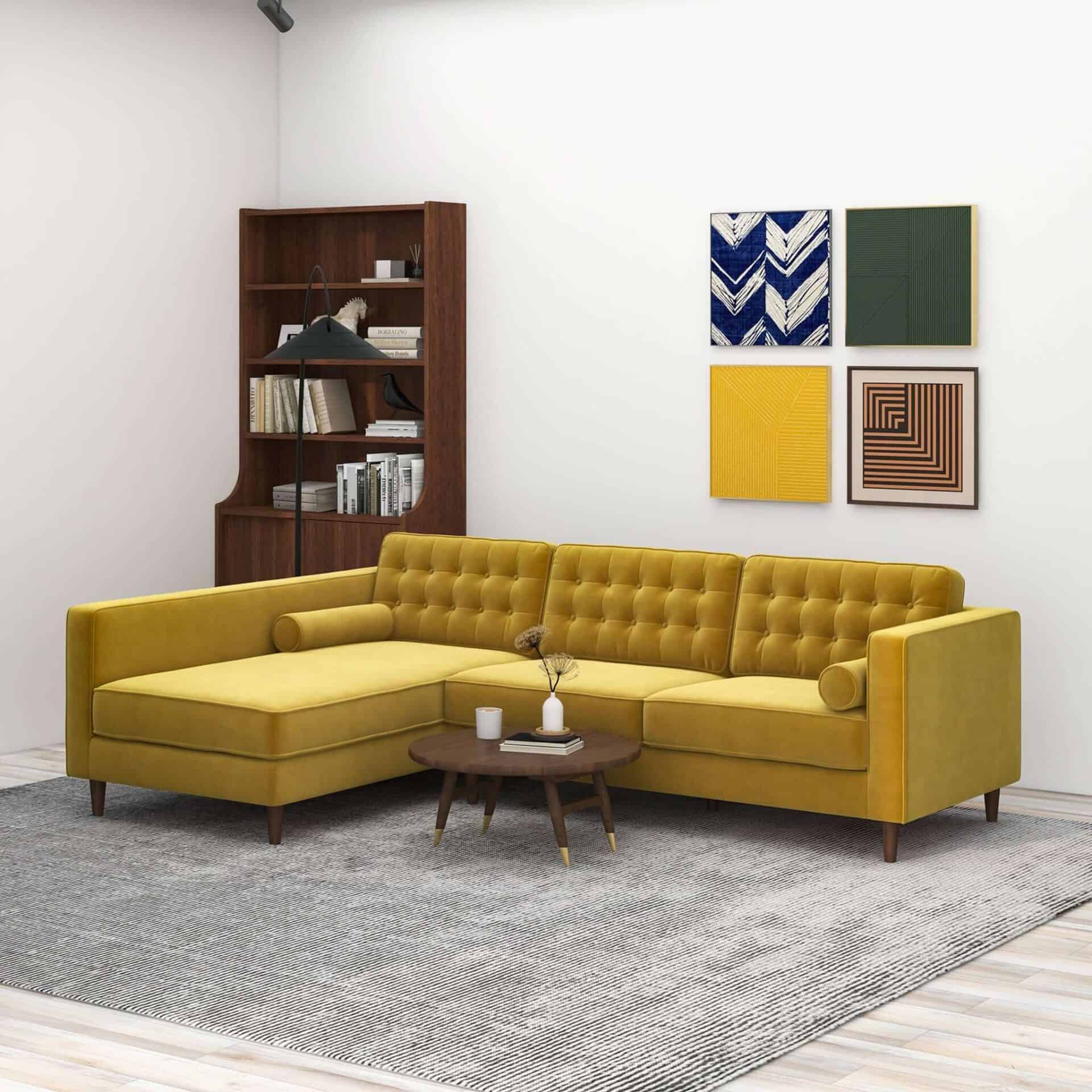 Yellow Velvet Left Facing Sectional Sofa for Living Rooms 1 Yellow Velvet Left Facing Sectional Sofa for Living Rooms