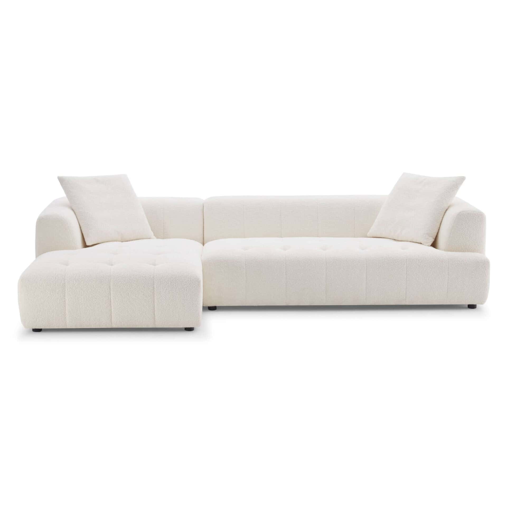 Ivory Boucle Mid-Century Modern Sectional Sofa 1 Ivory Boucle Mid-Century Modern Sectional Sofa