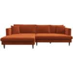 Orange Velvet L-Shaped Sectional Sofa Left Facing 5 Orange Velvet L-Shaped Sectional Sofa Left Facing