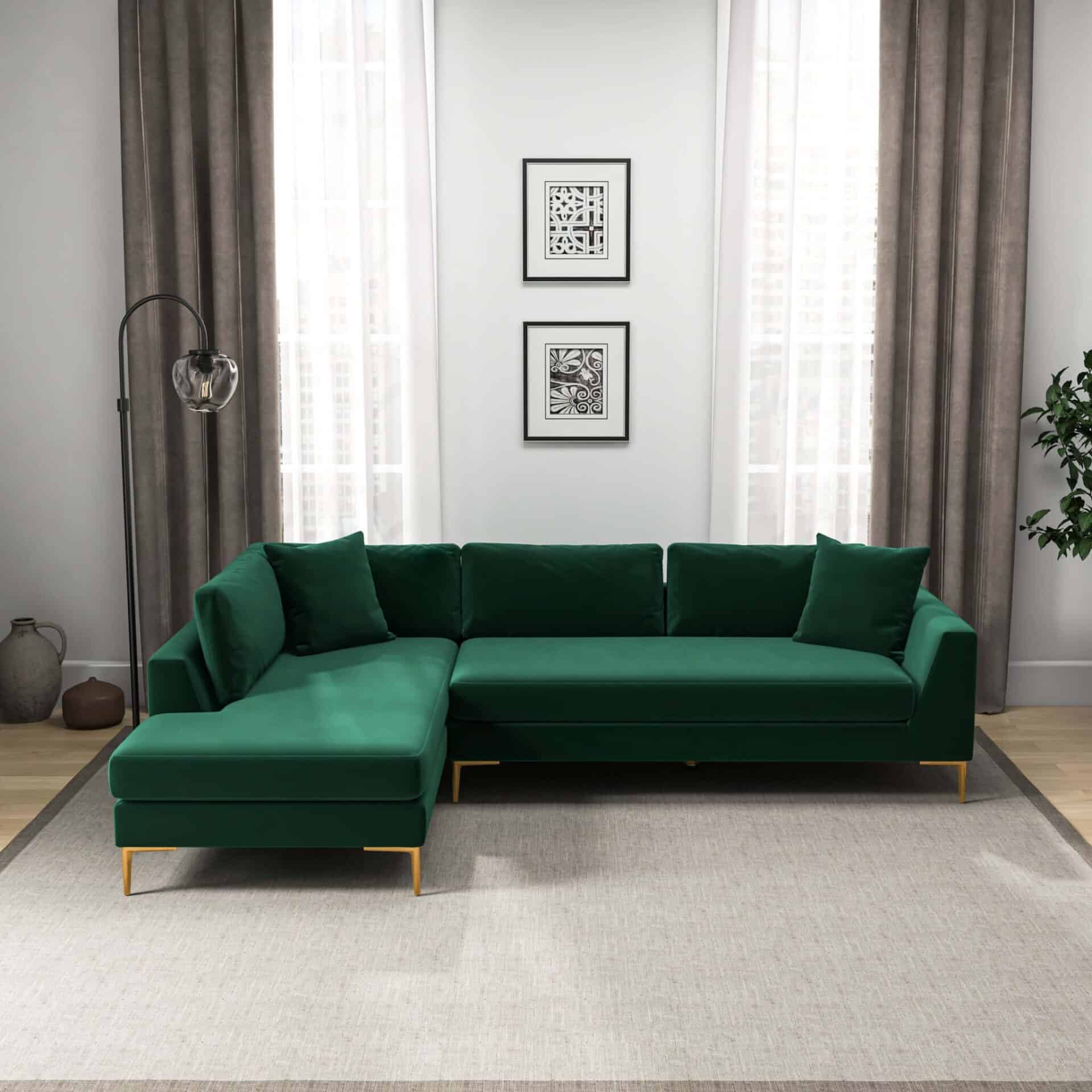 Green Velvet L-Shaped Sectional Sofa for Mid-Century Spaces 3 Green Velvet L-Shaped Sectional Sofa for Mid-Century Spaces - Image 3