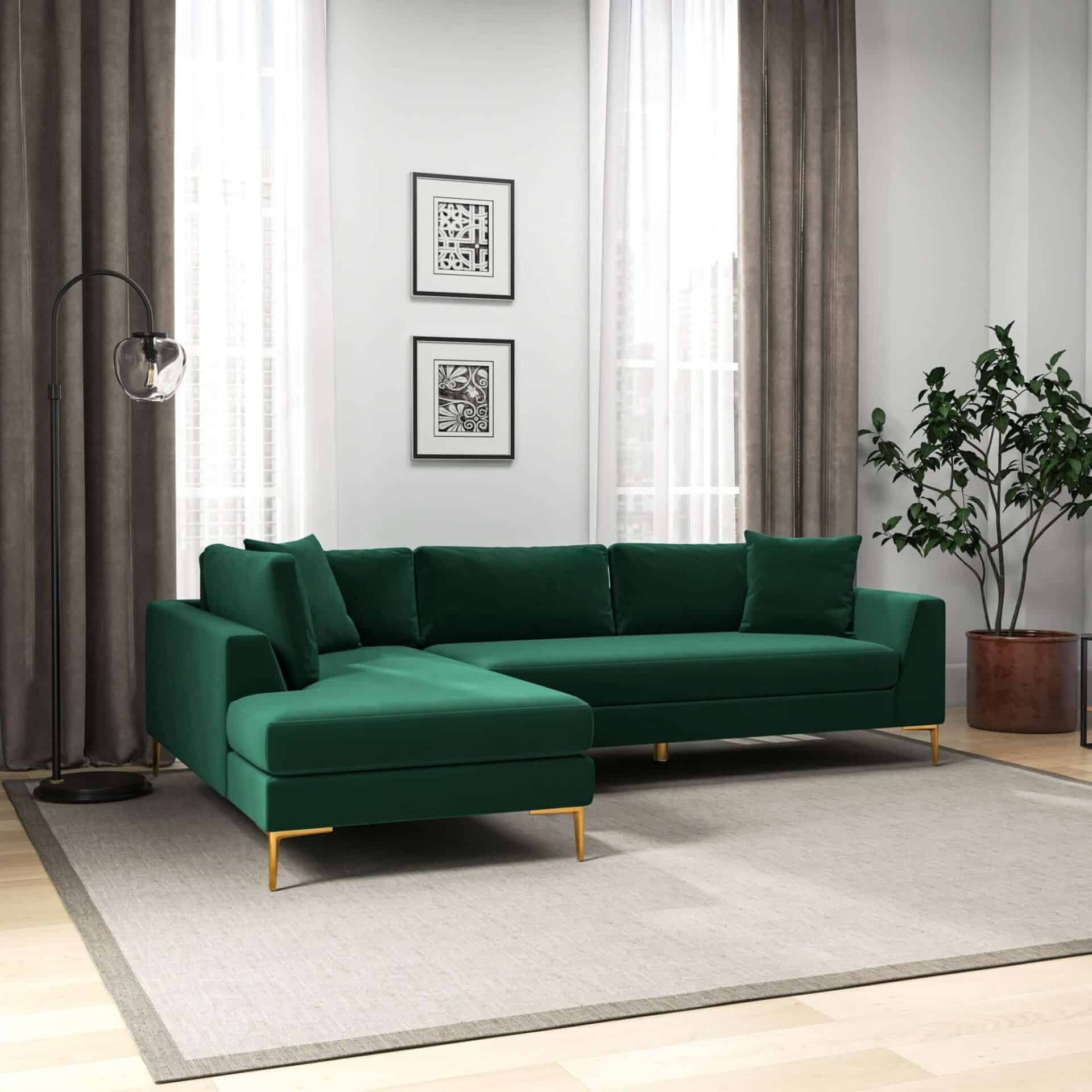 Green Velvet L-Shaped Sectional Sofa for Mid-Century Spaces 4 Green Velvet L-Shaped Sectional Sofa for Mid-Century Spaces - Image 4